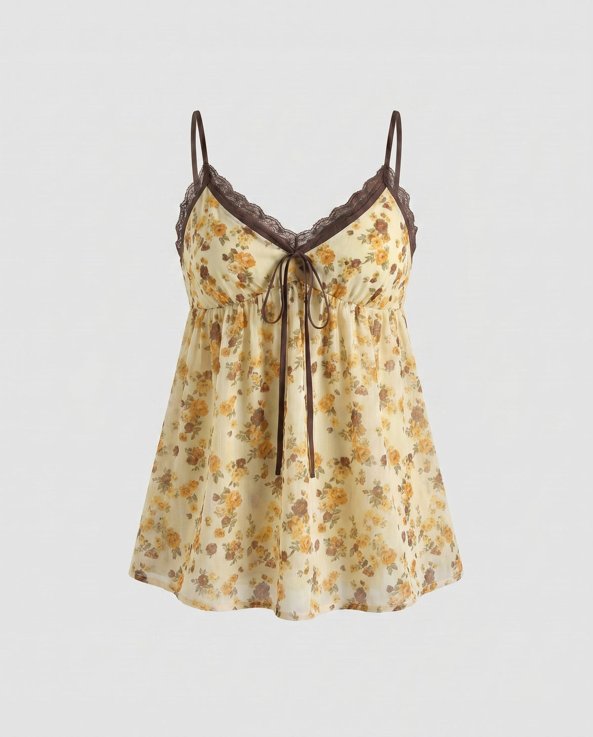 Women’s blouse top with floral accents and adjustable straps - product shot