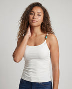 Ladies dress top with decorative strap design - upper body view