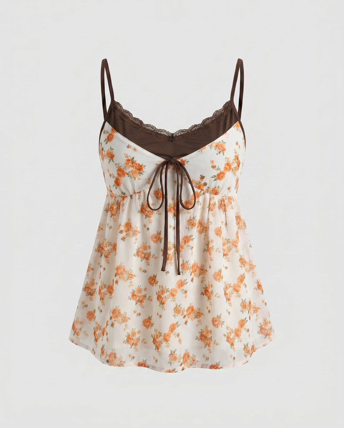 Women casual blouse top with floral patterns and delicate ruffle details - product shot