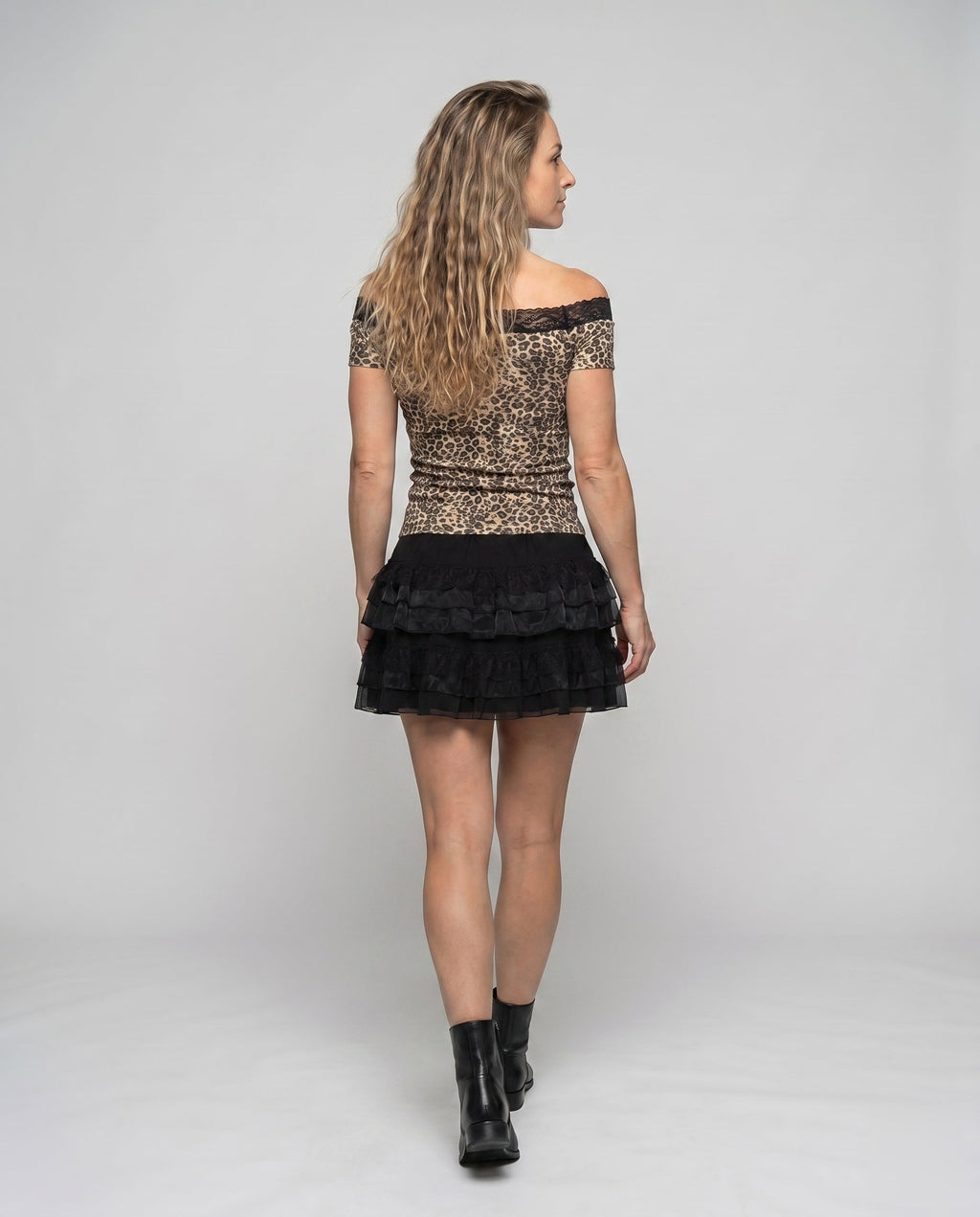 Women Off-Shoulder Dress with Voluminous Ruffle Hem - back view