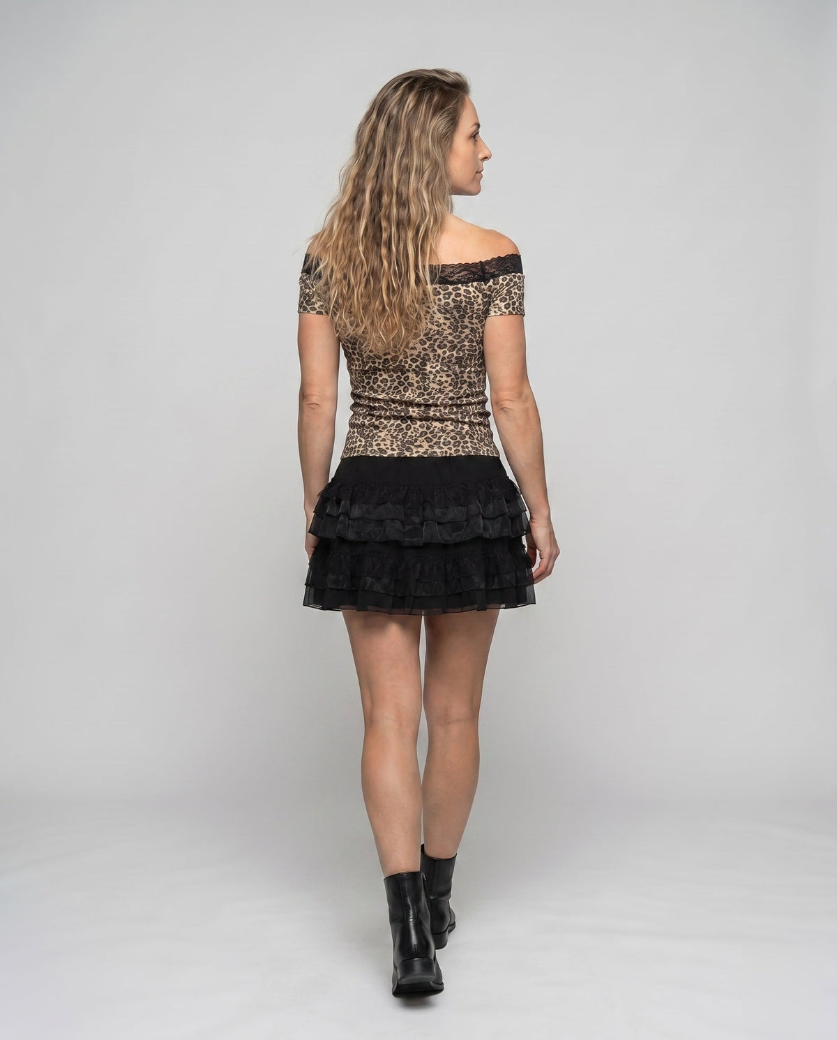 Women Off-Shoulder Dress with Voluminous Ruffle Hem - back view