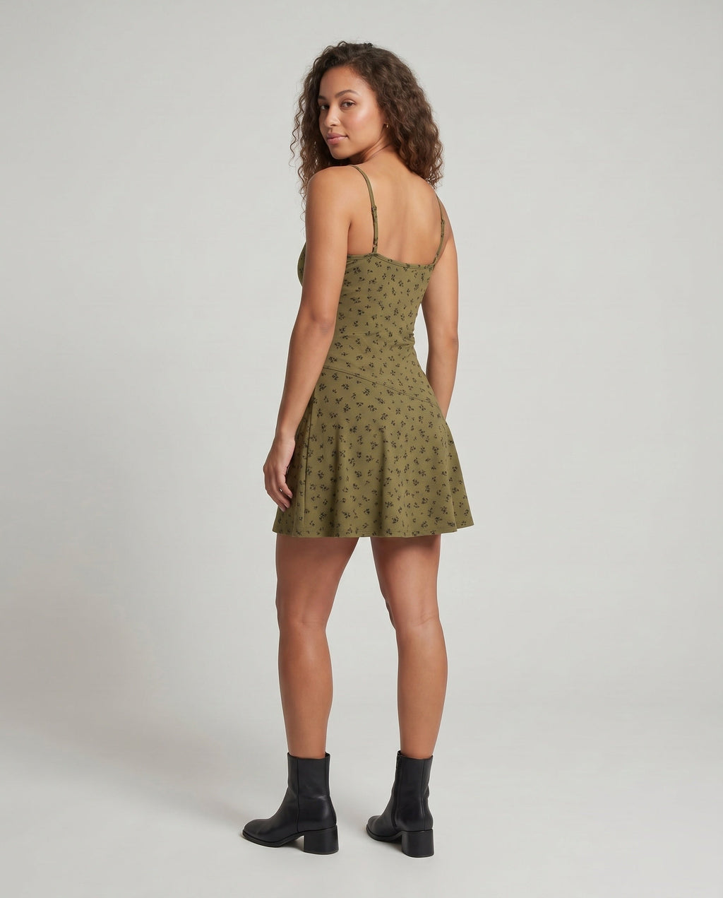 Women's Summer A-Line Dress with Adjustable Spaghetti Straps - back view