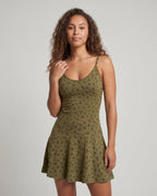 Women's Summer A-Line Dress with Adjustable Spaghetti Straps - upper body view