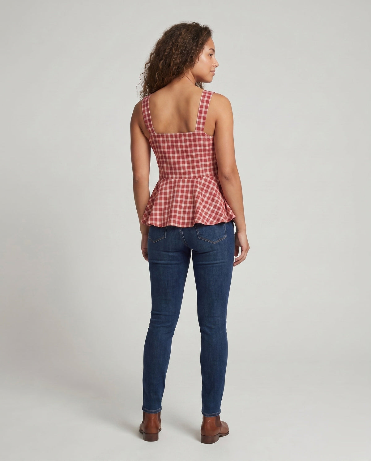 Women's V-Neck Blouse Shirt with Wide Hem and Button Details - back view