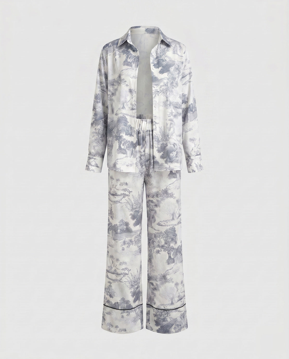Ladies summer leisure outfit with lightweight shirt and wide pants - product shot