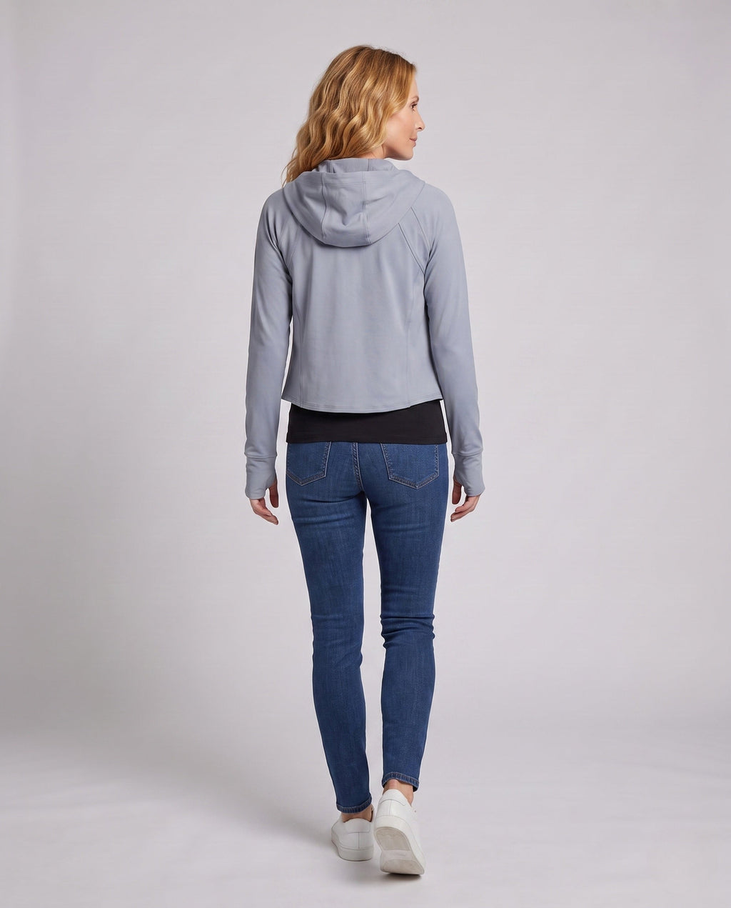 Women's sporty hoodie jacket with long sleeves and relaxed fit all fashion - back view