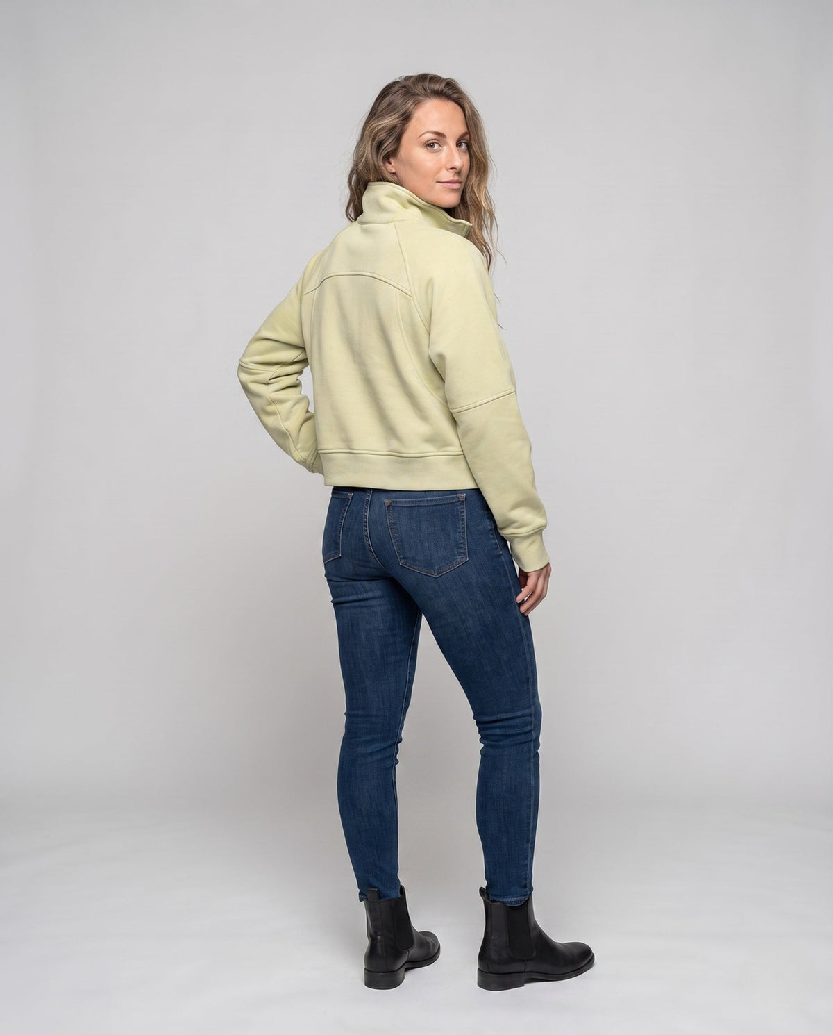 Ladies Sporty Cropped Hoodie with High Collar and Kangaroo Pocket All Fashion - back view