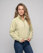 Ladies Sporty Cropped Hoodie with High Collar and Kangaroo Pocket All Fashion - upper body view