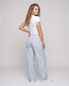 Women's lightweight cargo trousers with adjustable waistband and practical pockets - back view