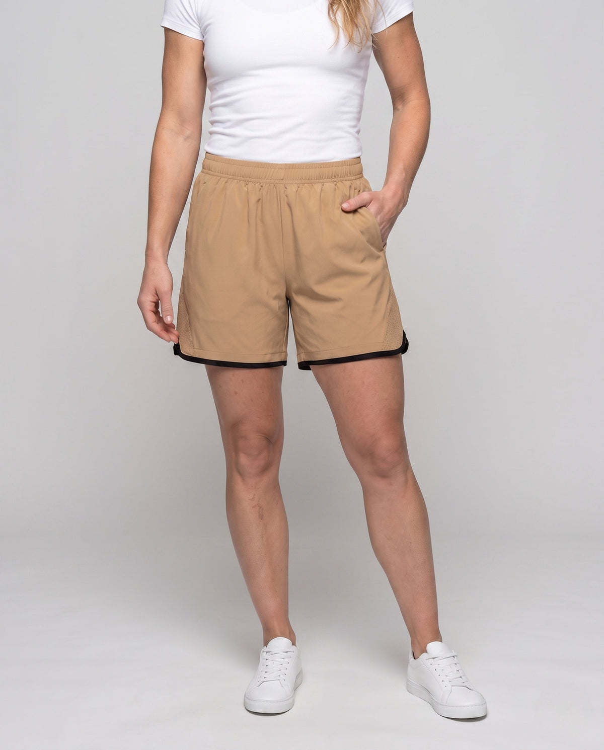 Ladies sporty breathable training shorts - lower body view