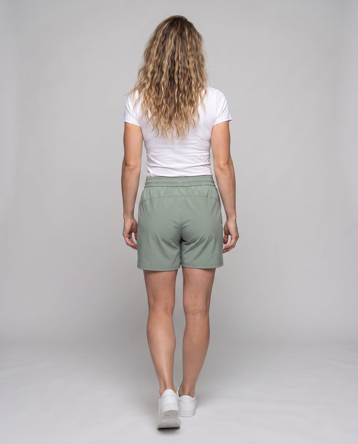 Women's Sporty Beach Shorts with Elastic Waistband and Zipper Pockets - back view