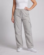 Women's cargo pants with elastic waistband and practical side pockets - lower body view