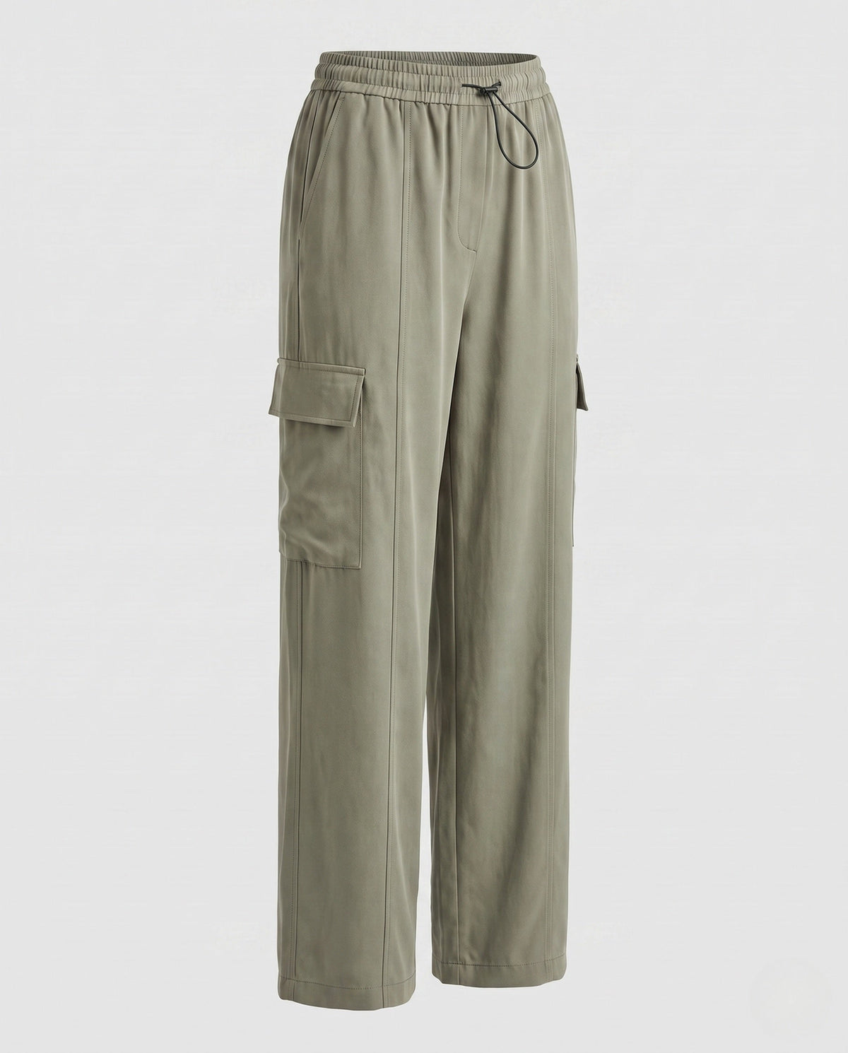 Ladies cargo pants with elastic waistband and practical pockets - product shot