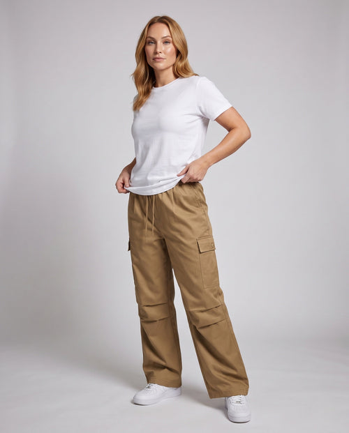Ladies cargo pants with practical side pockets - front view