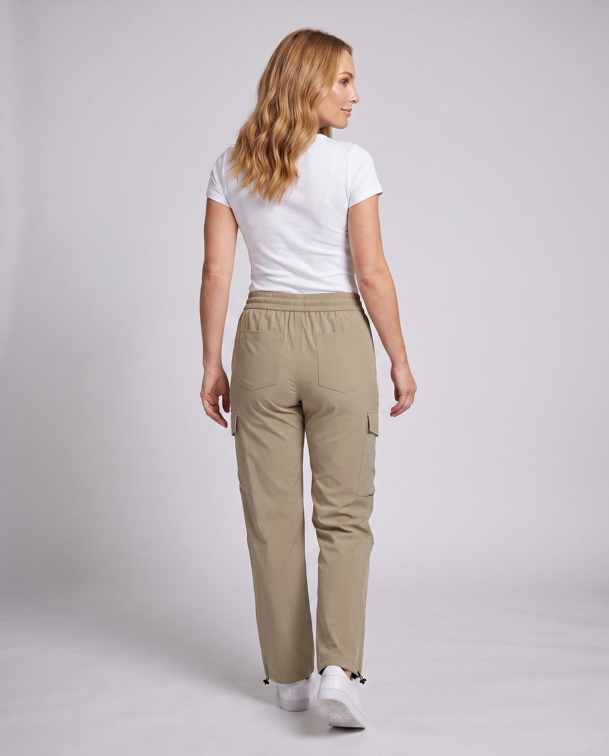Ladies cargo pants with practical side pockets - back view