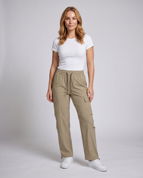 Ladies cargo pants with practical side pockets - front view