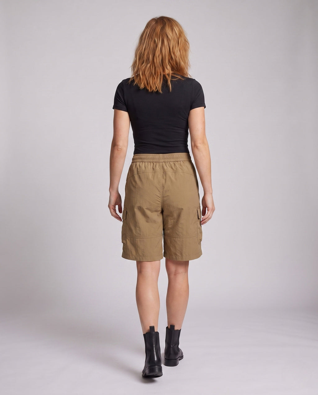 Women's cargo shorts with adjustable waistband and practical pockets - back view