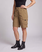 Women's cargo shorts with adjustable waistband and practical pockets - lower body view