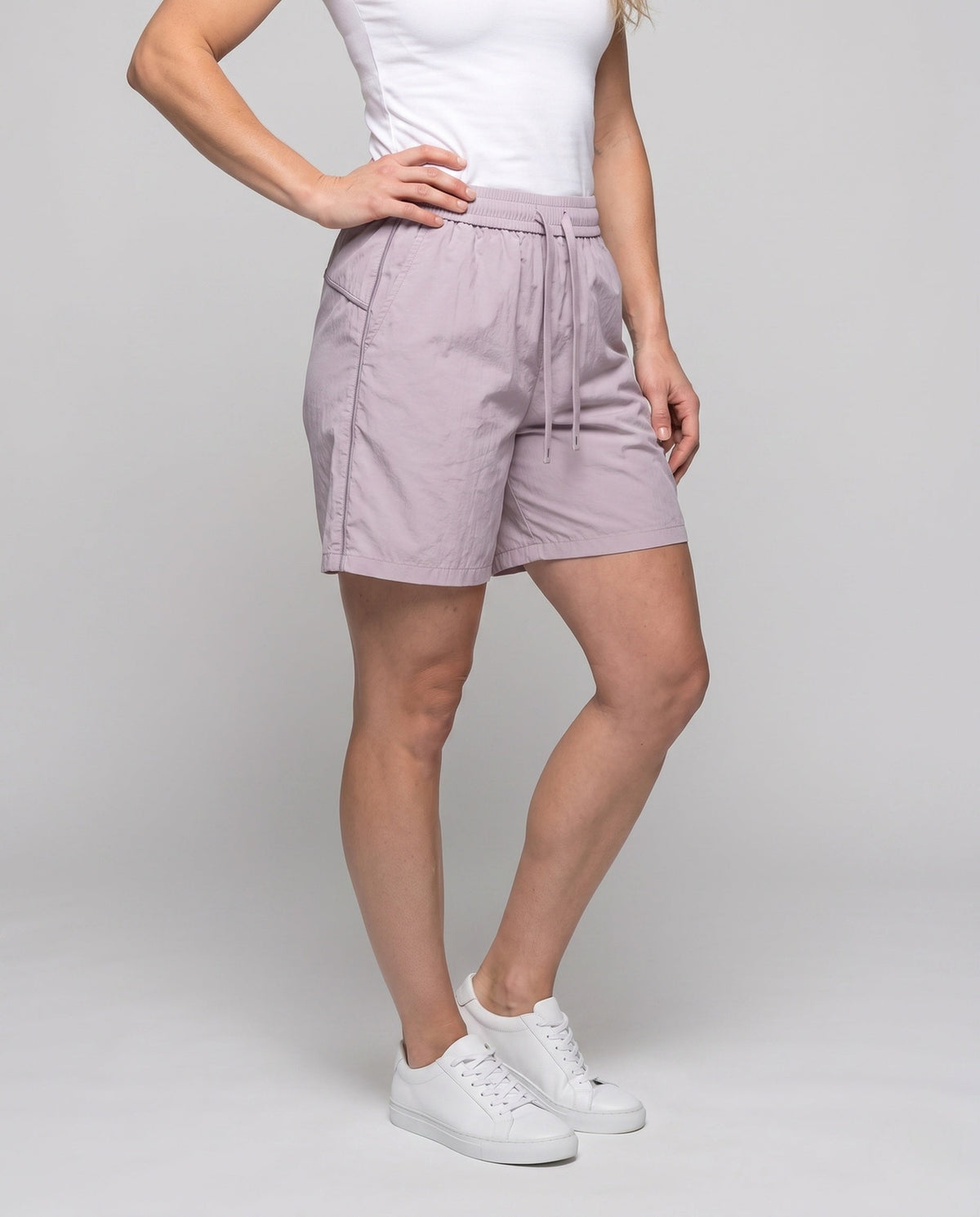 Women's casual leisure shorts with elastic waistband - lower body view