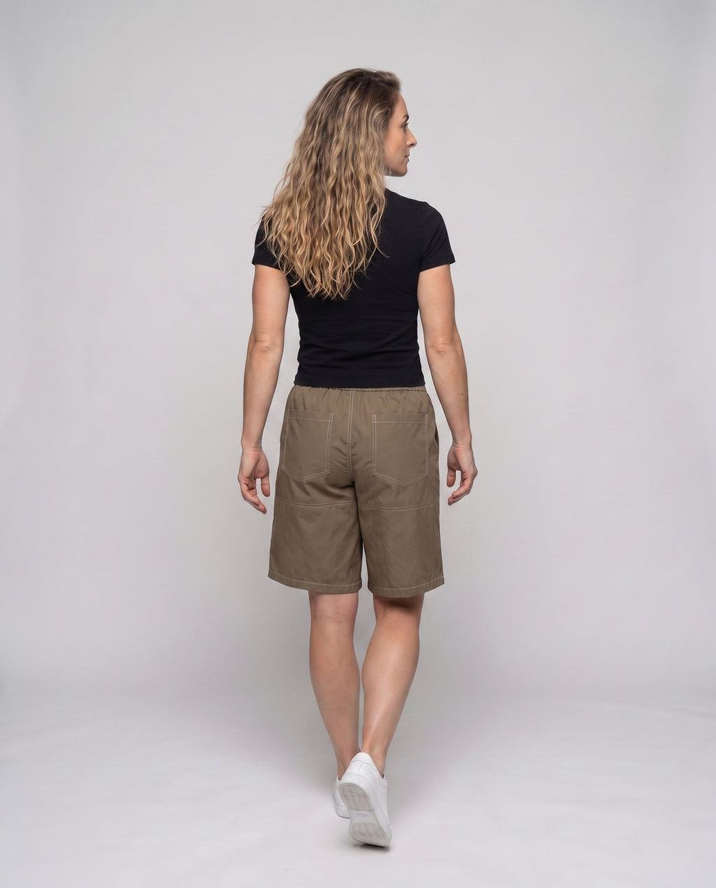 Women casual sports shorts with elastic waistband - back view
