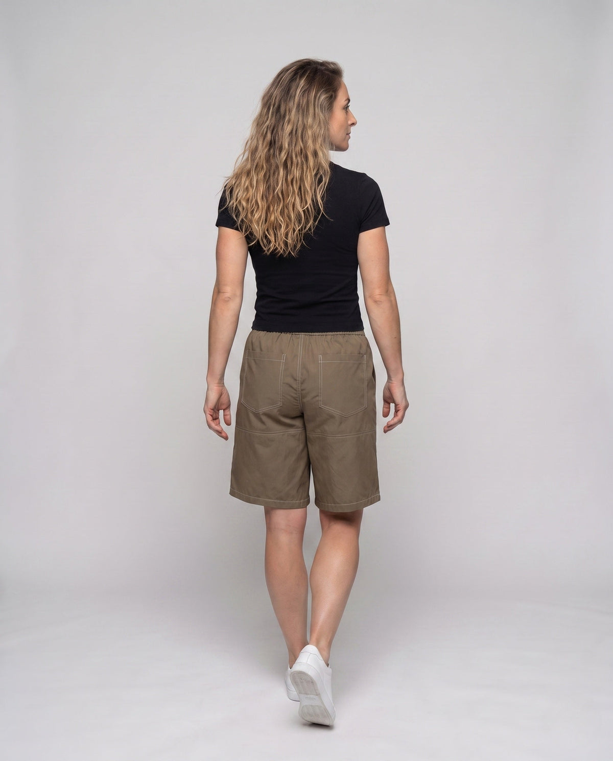 Women casual sports shorts with elastic waistband - back view