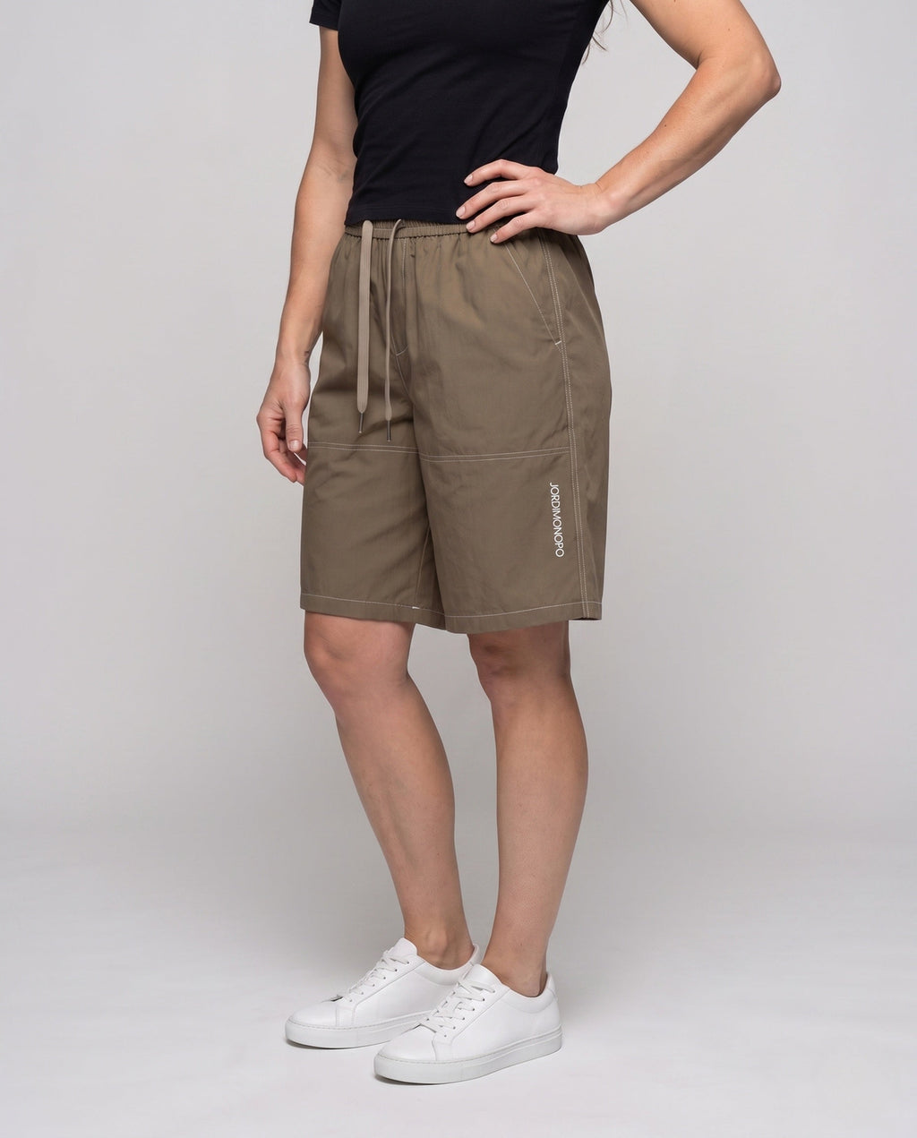Women casual sports shorts with elastic waistband - lower body view
