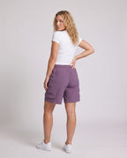 Ladies practical cargo shorts with elastic waistband - back view