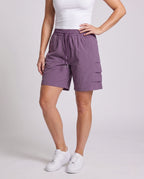 Ladies practical cargo shorts with elastic waistband - lower body view