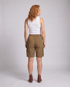 Women's sporty cargo shorts with practical zip pockets - back view
