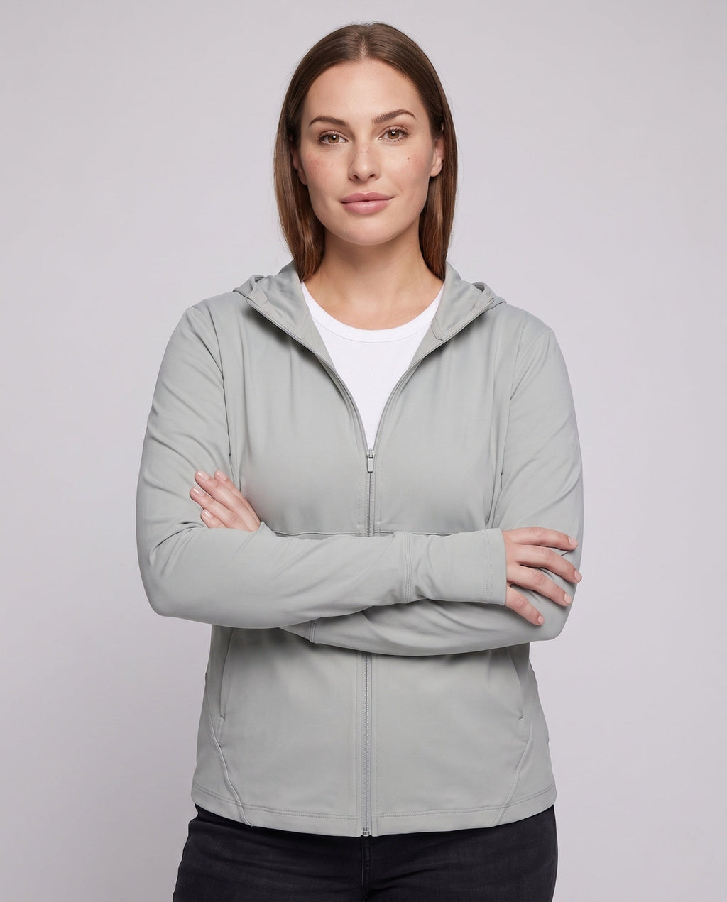 Women's technical sports jacket with hood and breathable inserts All Fashion - upper body view