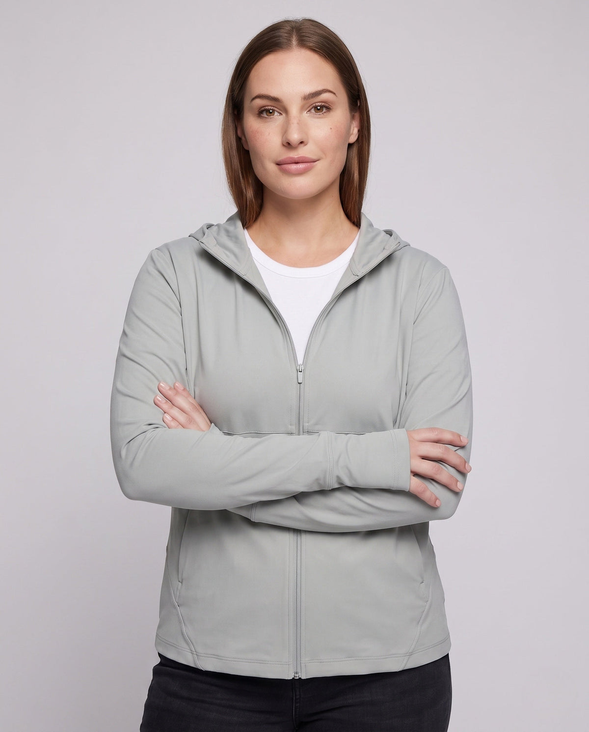Women's technical sports jacket with hood and breathable inserts All Fashion - upper body view