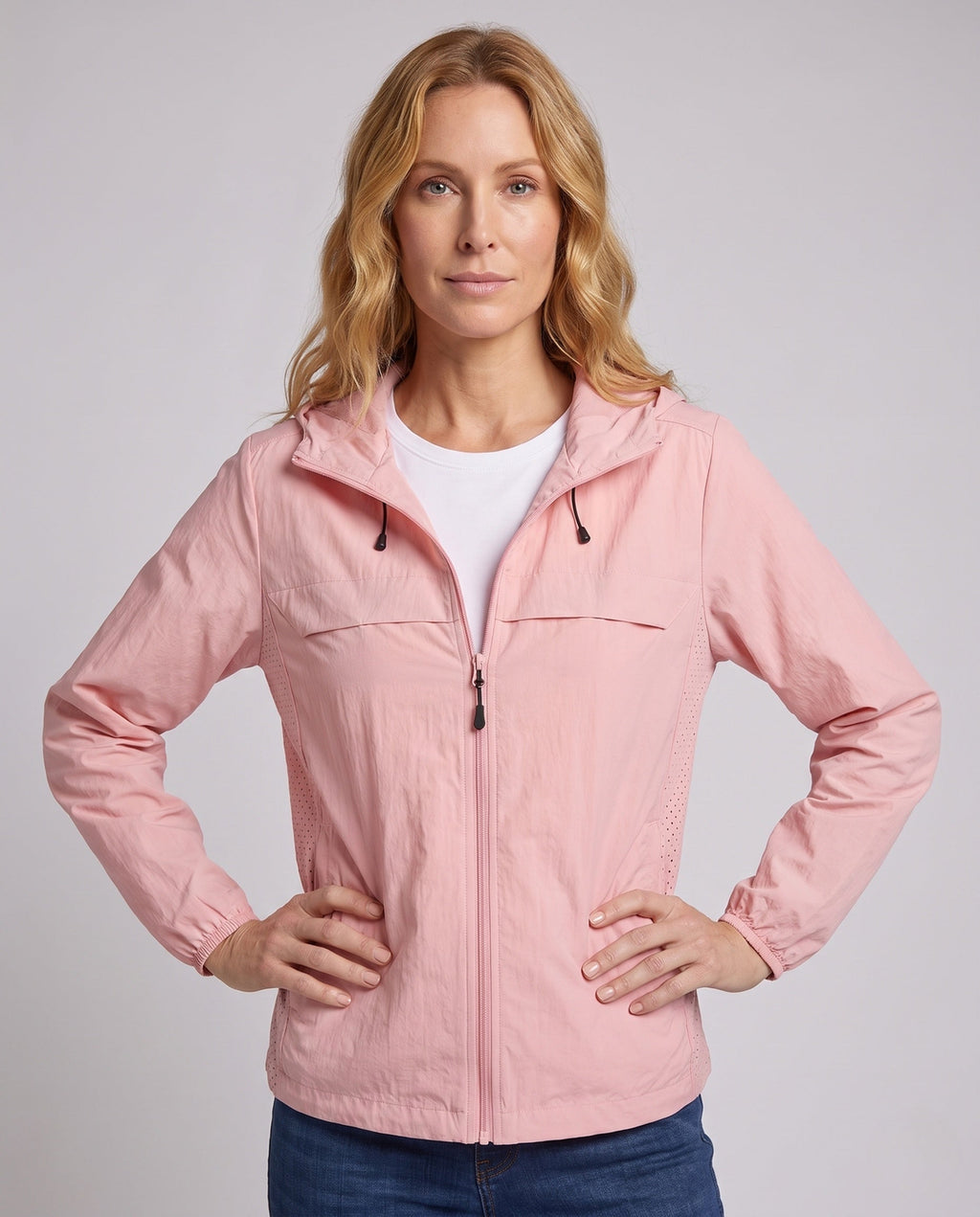 Women’s technical windbreaker jacket with adjustable hood All Fashion - upper body view