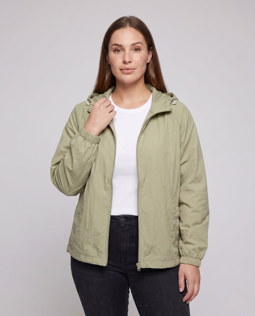 Women's Lightweight Outdoor Jacket with Adjustable Hood and Water-Resistant Properties All Fashion - upper body view