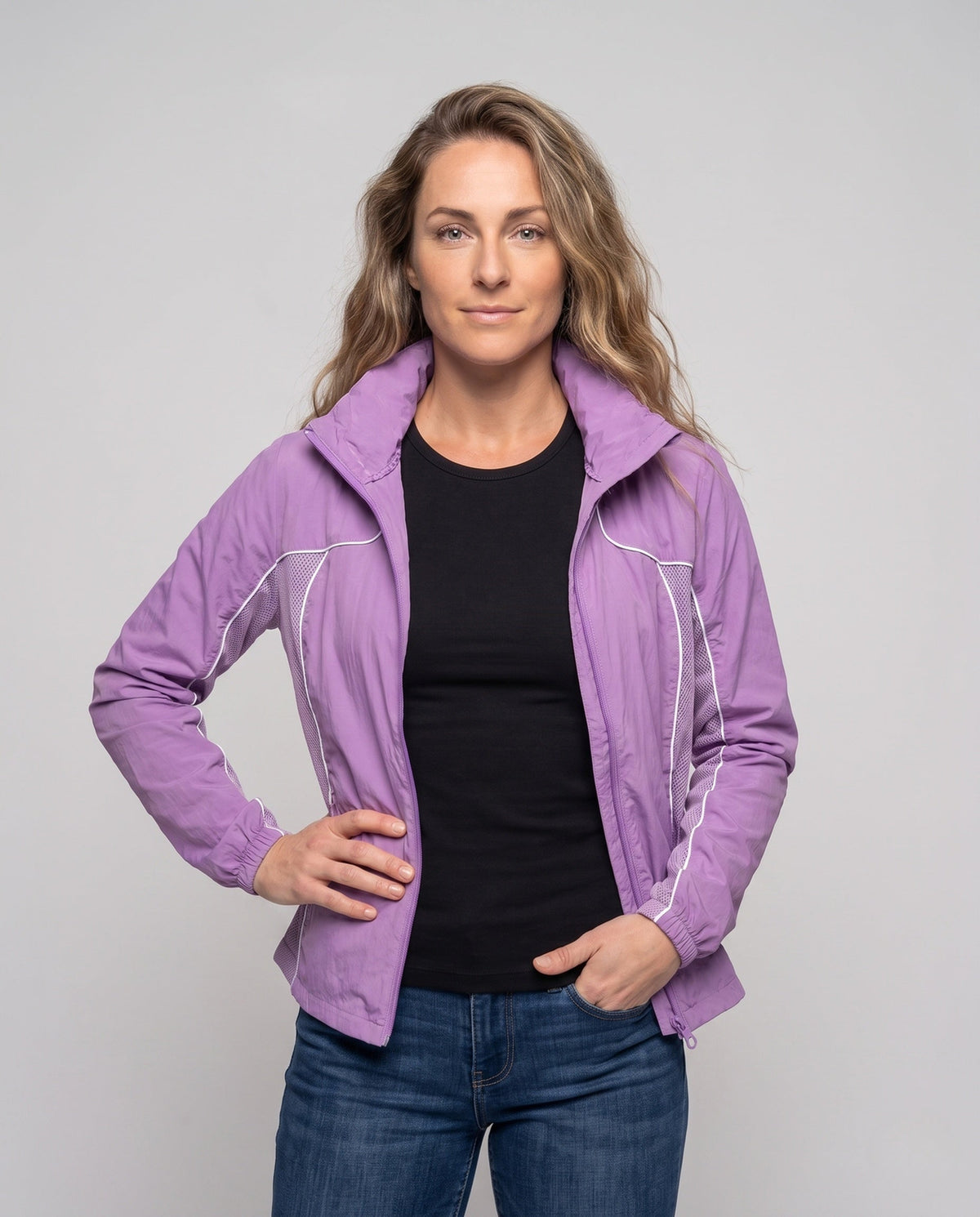 Women lightweight windbreaker jacket with breathable material and adjustable hood All Fashion - upper body view