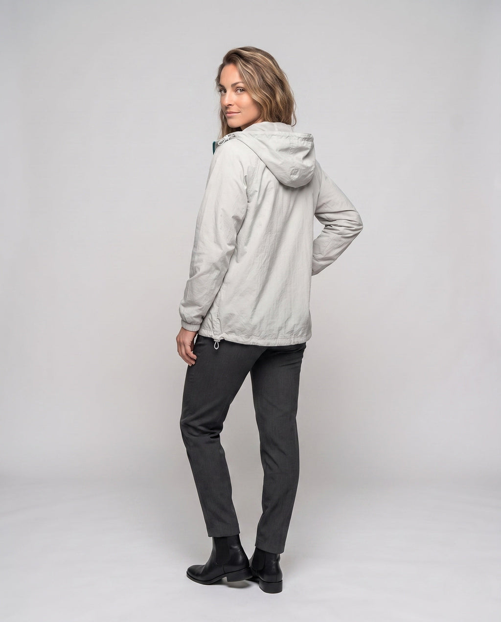 Women's Lightweight Wind Jacket with Practical Pockets and Adjustable Hood All Fashion - back view