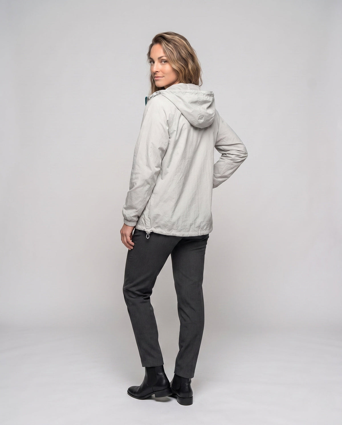 Women's Lightweight Wind Jacket with Practical Pockets and Adjustable Hood All Fashion - back view