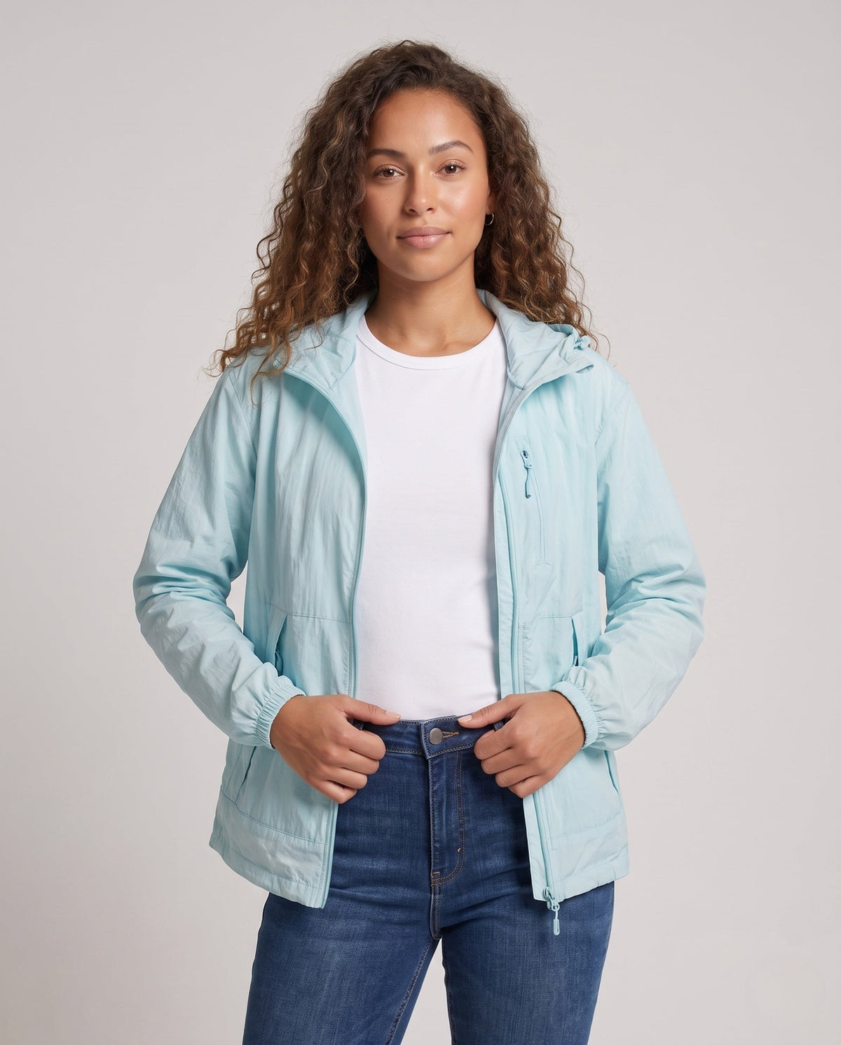 Women's breathable and water-repellent UV protection jacket with adjustable hood All Fashion - upper body view