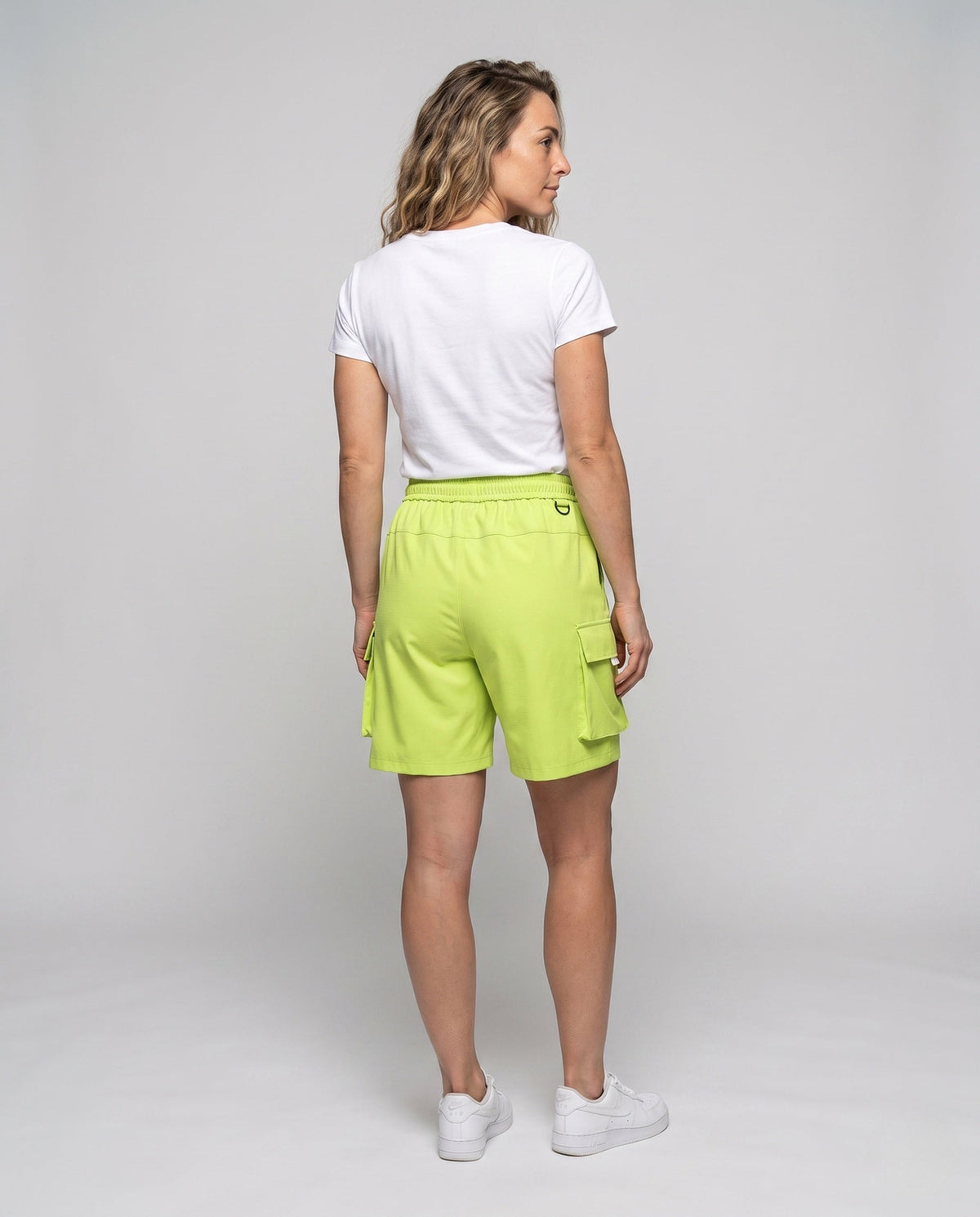 Women comfortable cargo shorts with practical pockets - back view