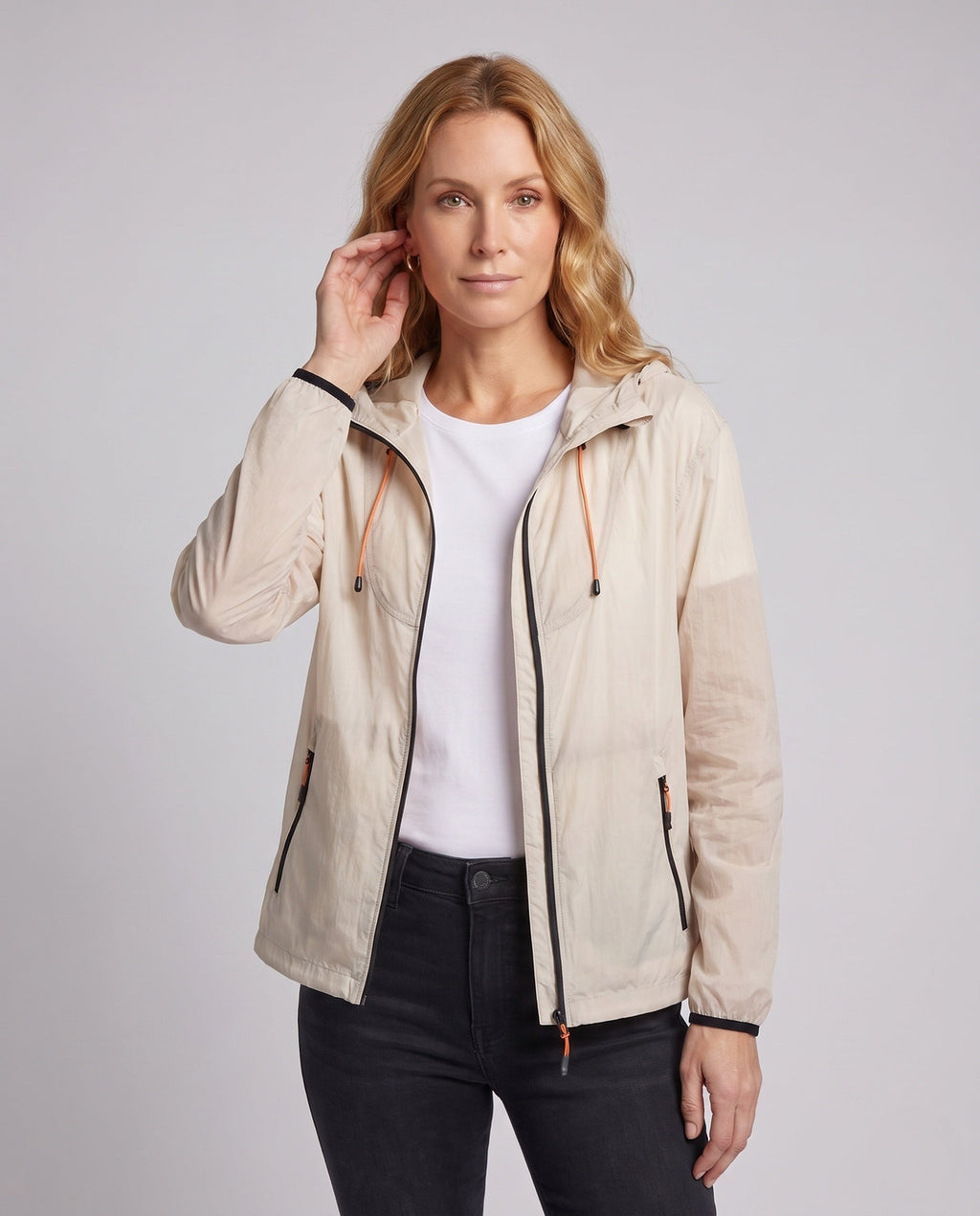 Women's Lightweight All-Weather Jacket with Adjustable Hood Design All Fashion - upper body view