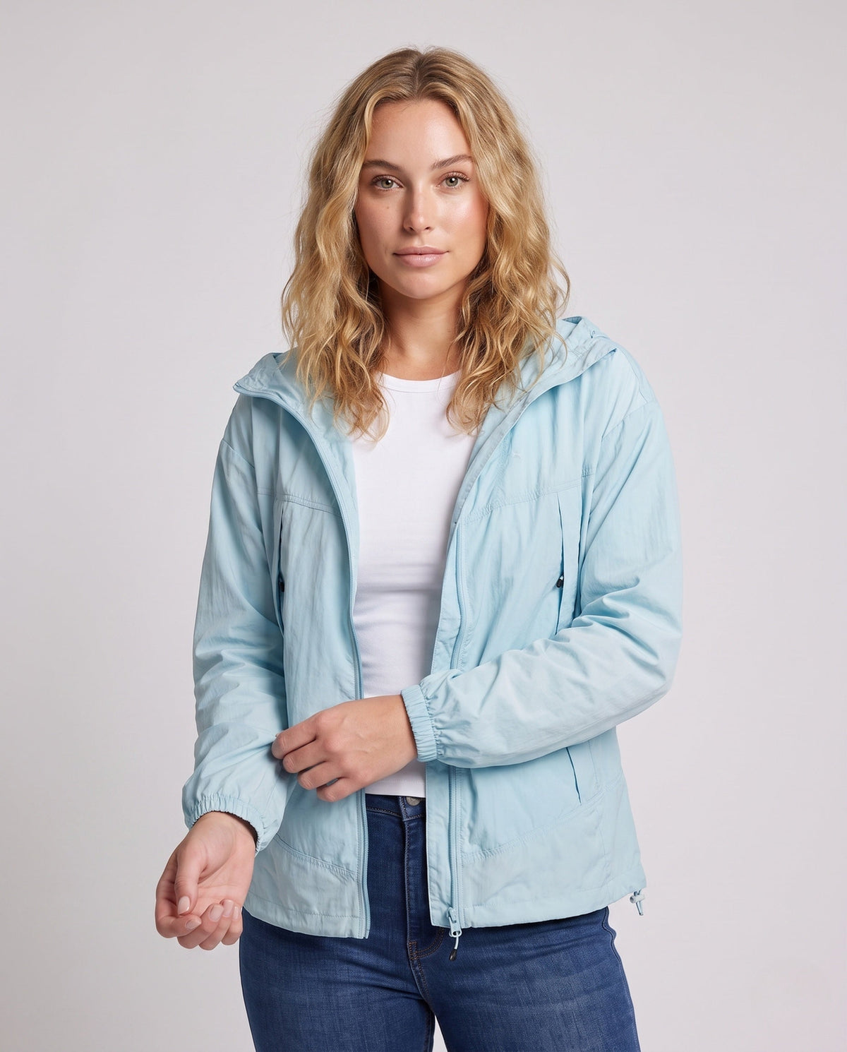 Women's lightweight outdoor jacket with packable hood design All Fashion - upper body view