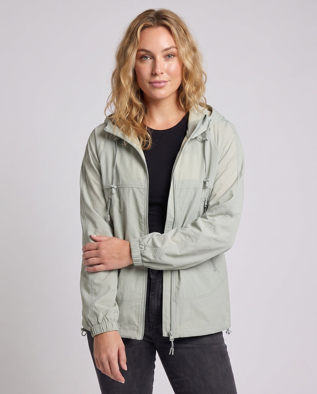 Women's lightweight outdoor jacket with adjustable hood All Fashion - upper body view