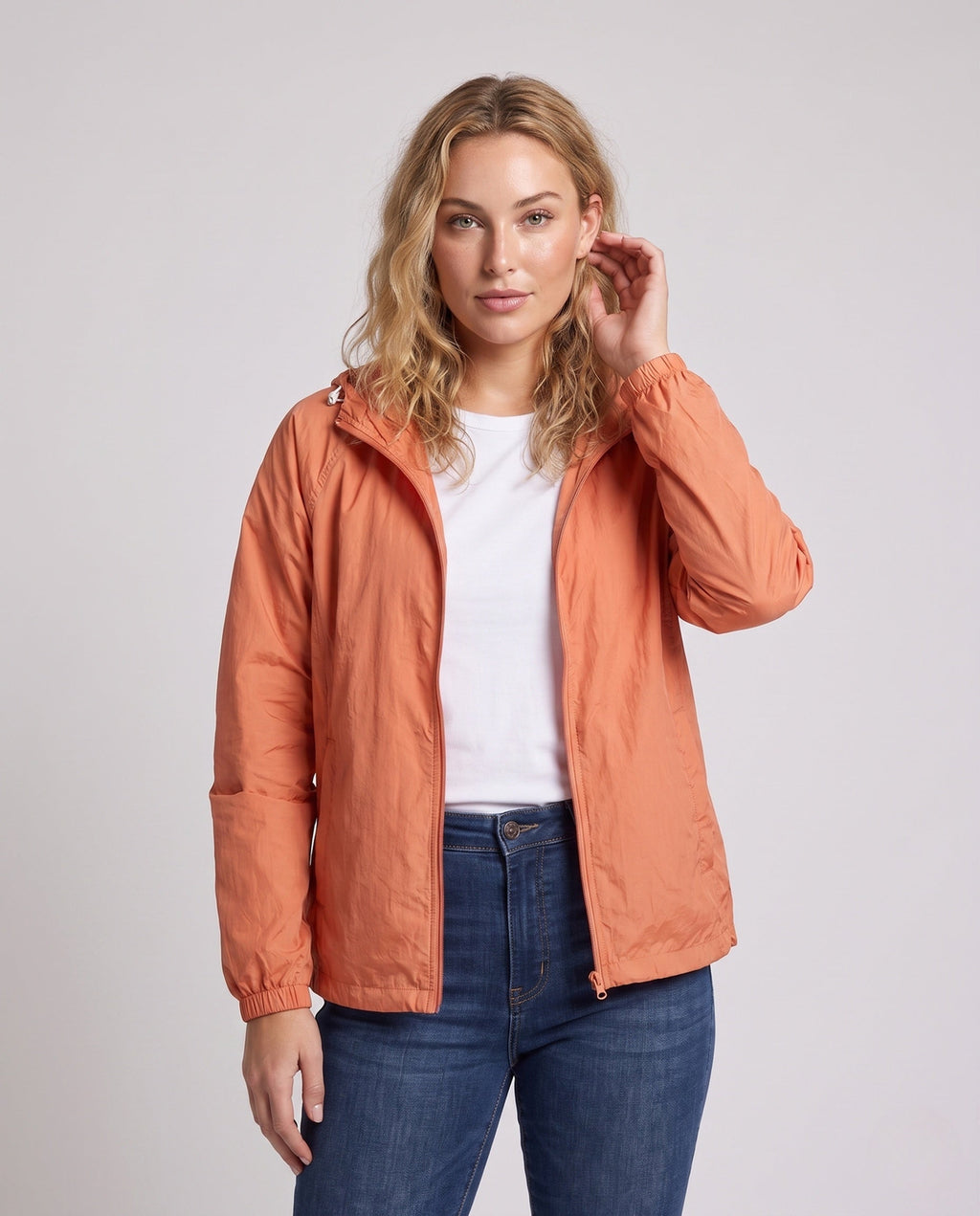 Women's Lightweight Softshell Jacket with Adjustable Hood All Fashion - upper body view
