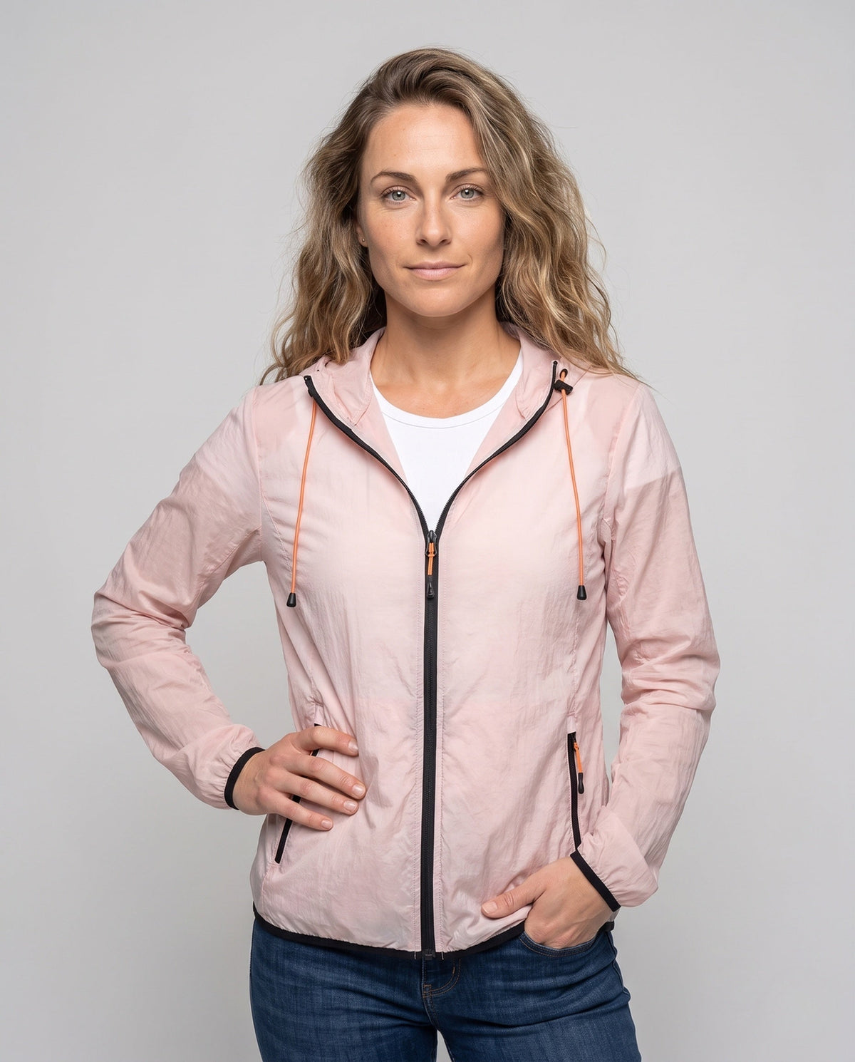 Women's lightweight and breathable windbreaker with adjustable hood All Fashion - upper body view