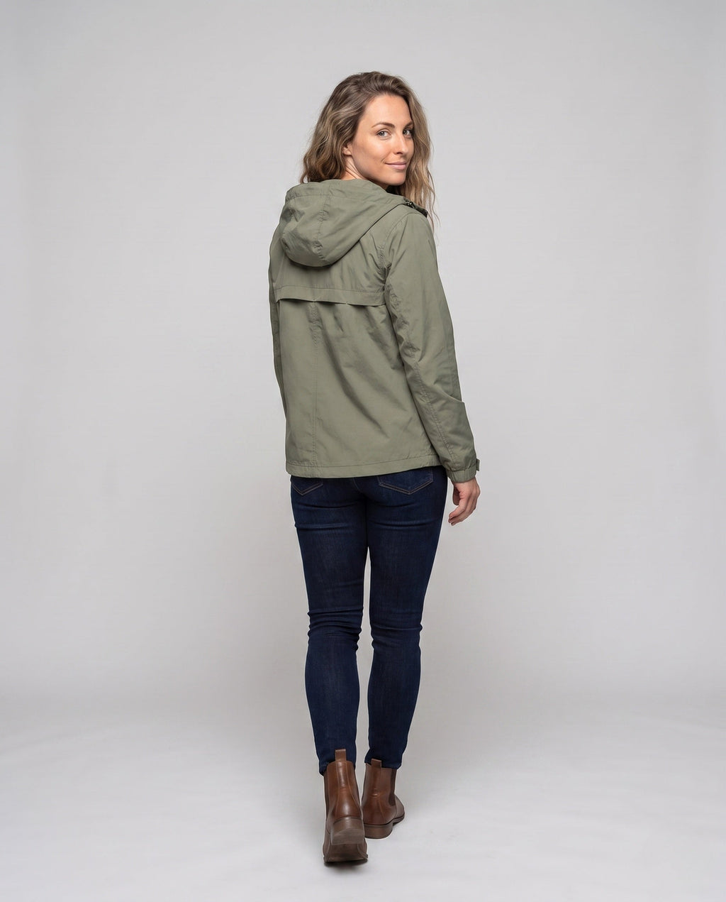 Women's lightweight and functional rain jacket with adjustable hood All Fashion - back view