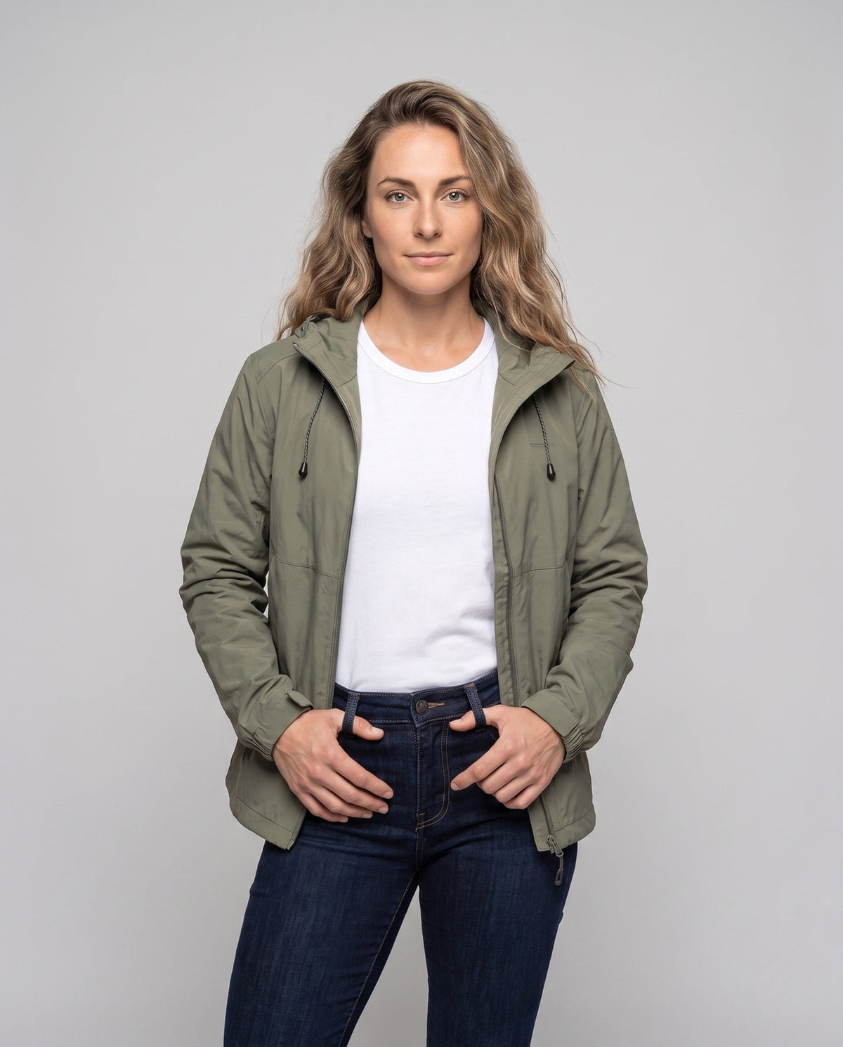 Women's lightweight and functional rain jacket with adjustable hood All Fashion - upper body view