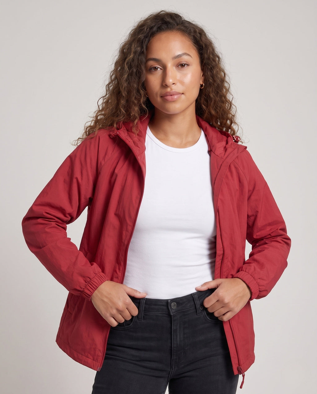 Women's lightweight windbreaker jacket with adjustable waistband All Fashion - upper body view