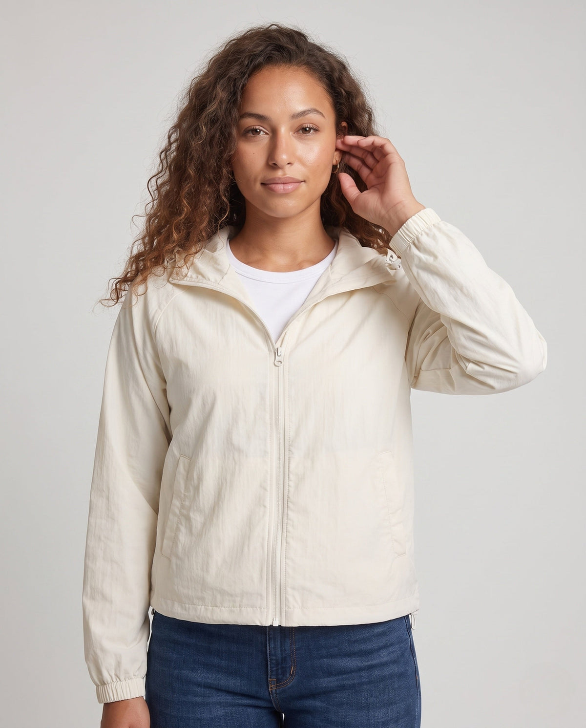 Ladies lightweight windbreaker with adjustable hood design All Fashion - upper body view