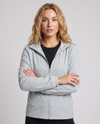 Women's lightweight running and leisure jacket with hood, elastic cuffs, and concealed zip pockets All Fashion - upper body view