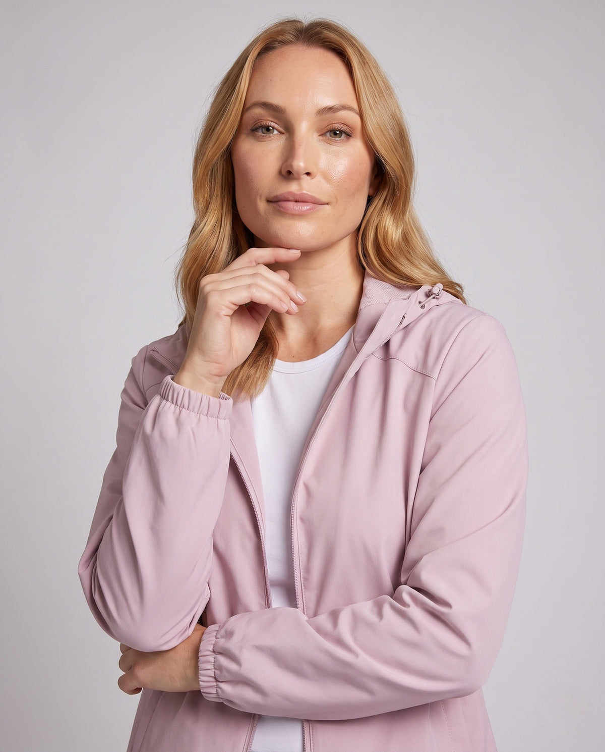 Women's lightweight wind and water-repellent hoodie jacket with mesh lining and ventilation zones All Fashion - upper body view