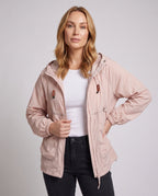 Women's lightweight windproof hooded jacket with drawstring and generous pockets All Fashion - upper body view